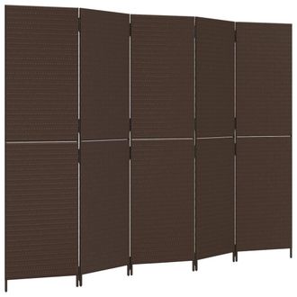Berkfield Home Room Divider 5 Panels Brown Poly Rattan