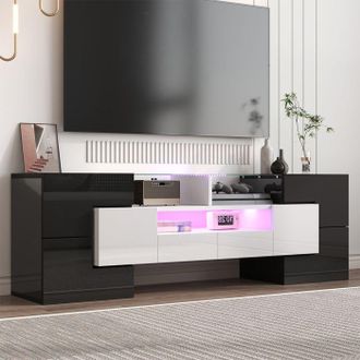 OEM Mueble De Tv Modelo, Blanco Brillante, Iluminaci&oacute;n Led, 6 Puertas, 2 Cajones, Mueble De Sal&oacute;n, 145 X 30 X 51 Cm