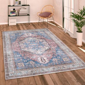 Paco Home Paco Home - Alfombra Salon De Habitacion Tejido Plano Vintage Oriental Ribete Se Puede Lavar &Oslash; 120 Cm Redon, Multicolor