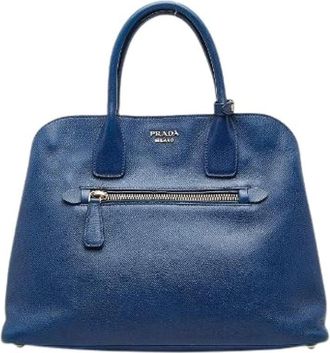 Prada Pre-owned Handbags, female, Blue, Size: ONE SIZE Pre-owned Bn2554 Saffiano Leather Handbag