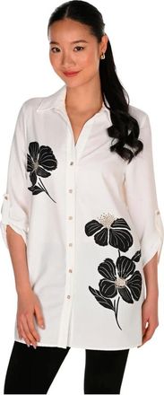 Frank Lyman Design Overhemden, Dames, Wit, S, Polyester, Floral Tunic Blouse
