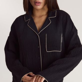 Lounge Crinkle Pyjama Shirt - Black - XXL