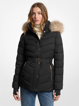 Michael Kors Faux Fur Trim Packable Quilted Puffer Jacket