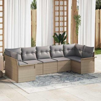 vidaXL Vidaxl - Conjunto De Sof&aacute; De Jard&iacute;n Con Coj&iacute;n 7 Pcs Beige Polirat&aacute;n