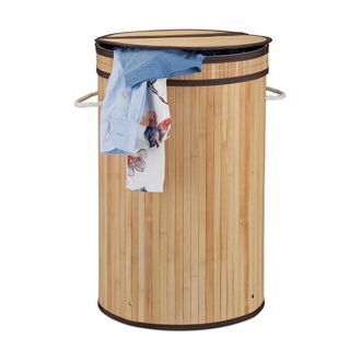 Relaxdays Cesto Ropa Sucia Con Tapa, Cubo Colada Plegable, Redondo, Bamb&uacute;, 65 Litros, &Oslash; 40 Cm, Natural - Relaxdays