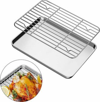 OEM Bandeja De Horno Con Rejilla, Rectangular, De Acero Inoxidable Perforado, 30 X 25 X 2,5 Cm, F&aacute;cil De Limpiar, Apta Para Lavavajillas Y Horno, Ideal Pa