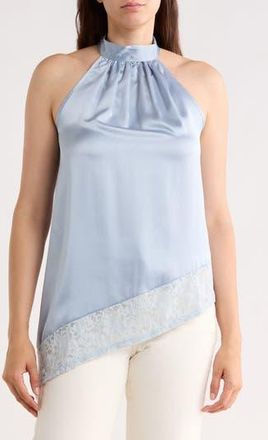 Renee C Satin Lace Asymmetrical Halter Top in Steel Blue at Nordstrom Rack, Size X-Small