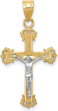 Diamond2Deal 14k Two-tone Gold Diamond-cut Crucifix Pendant