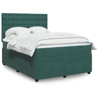 vidaXL Vidaxl - Cama Box Spring Con Colch&oacute;n Terciopelo Verde Oscuro 160x200 Cm