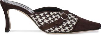 Manolo Blahnik Houndstooth And Suede Mules