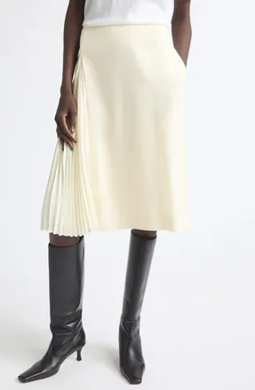 Jil Sander Pleat Godet Wool Sabl&eacute; Skirt in Porcelain at Nordstrom, Size 40