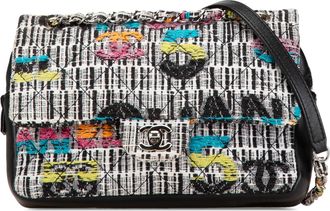 Chanel Pre-owned Womens Classic Small Flap Bag Multicolored Tweed - White Textile - One Size