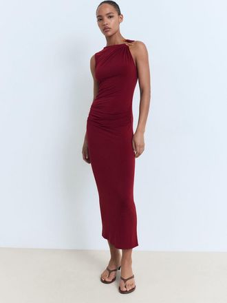 Mango Vestito drappeggiato dettaglio gioiello bordeaux - Donna - XS - MANGO