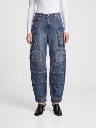 The Attico Jeans cargo baggy a vita alta in denim di cotone blu
