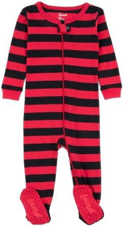 Leveret Footed Printed Cotton Pajamas, Solids, Stripes & Tie Dye in Striped Red & Black at Nordstrom, Size 6-12M