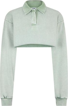 GCDS Gcds, Tops, Dames, Groen, XS, Katoen, Cropped poloshirt met gewassen effect