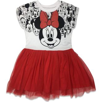 Disney Short Sleeve Tulle Dress in Minnie White Red at Nordstrom, Size 18M