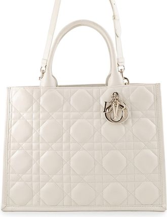 Dior White Leather Handbag Tote Bag (Pre-Owned)