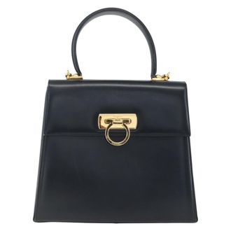 Ferragamo Gancini Convertible Top Handle Leather Navy Leather Handbag (Pre-Owned)