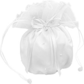 Flora Satin & Organza Bridal Dolly Bag/Bridesmaid Handbag,pearls (WHITE)