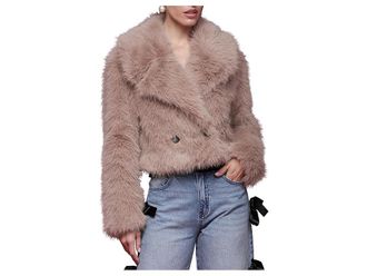 Avec Les Filles Cropped Faux Fur Jacket Womens Coat Taupe : MD, Faux Fur/Polyester