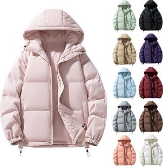 Generic DUHENWU Quilted Jacket For Women UK Hooded Puffer Down Coat Lightweight Waterproof Jackets with Pocket Long Sleeve Warm Outwear Jackets Full Zip Thick