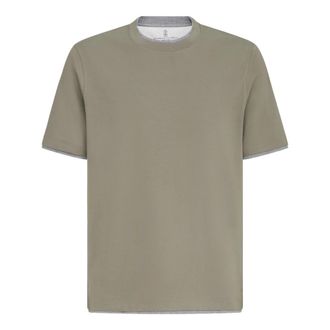 Brunello Cucinelli Katoenen T-shirt met nep-laagjes - Heren - Tops - Groen - Maat: 2XL Katoen