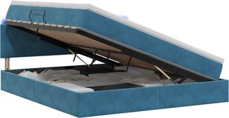 vidaXL Cama De Almacenamiento Led Con Colch&oacute;n Azul Oscuro 160 X 200 Cm Vidaxl