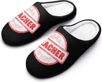 Generic Teacher Stamp Slippers Men Winter Warm Cotton Anti-Slip Indoor Slip-Ons House Shoes