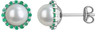 Rina Limor Silver 0.38 Ct. Tw. Lab-Grown Emerald & 7-7.5 Mm Pearl Halo Stud Halo Stud