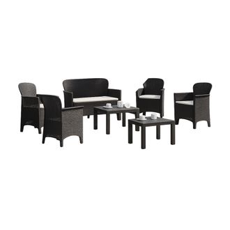 Dmora Conjunto De Sal&oacute;n Exterior Curno, Sof&aacute; Outdoor 6 Plazas, 2 Mesas Hecho En Italia, Impermeable E Hidr&oacute;fugo, Negro Antracita