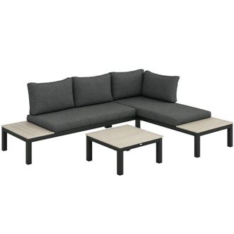 OUTSUNNY 3pcs Garden Sectional Sofa Side Table Furniture Set w/ Cushion | TJ Hughes
