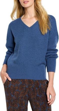 Nic+Zoe Tuck Stitch V-Neck Cotton Blend Sweater in Ocean at Nordstrom Rack, Size Small