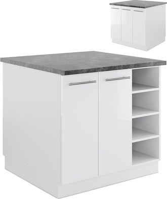 Vicco Isla De Cocina Fame-line, Blanco Alto Brillo/blanco, 90 Cm Sin Encimera
