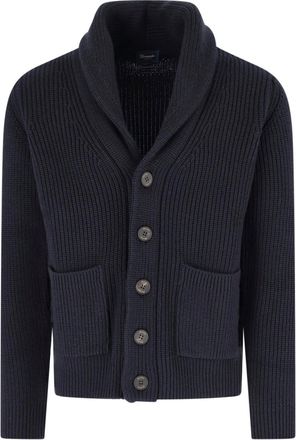 Drumohr Ribbed Knit Merino Cardigan with Shawl Collar and Button Closure