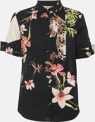 Roberto Cavalli Multicolor Floral Print Poplin Blouse