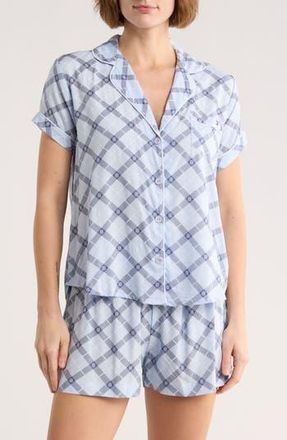 Tommy Hilfiger Piped Trim Pajamas in Diagonal Tartan Sweet Blue at Nordstrom Rack, Size X-Large