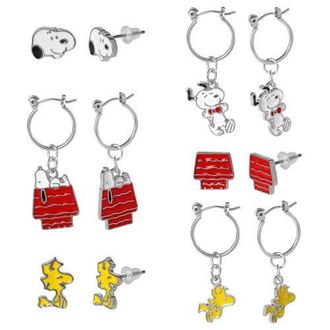 Peanuts Snoopy Enamel 6 Piece Earring Set, Studs and Hoops in Multicolor at Nordstrom
