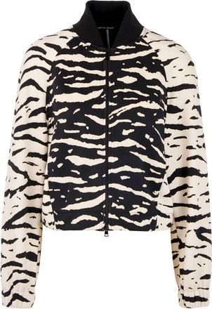Marc Cain Blouson Jack met Dierenprint - Dames - Bomber jackets - Zwart - XL - Polyester - Jassen
