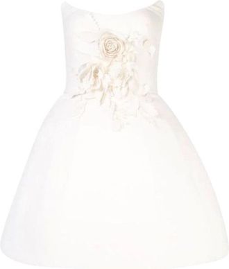 Oscar De La Renta Ivory Embellished Special Order Strapless Dress Size S