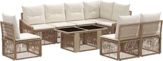 vidaXL Conjunto De Sof&aacute;s De Jard&iacute;n 9 Uds. Beige Y Blanco Crema Vidaxl
