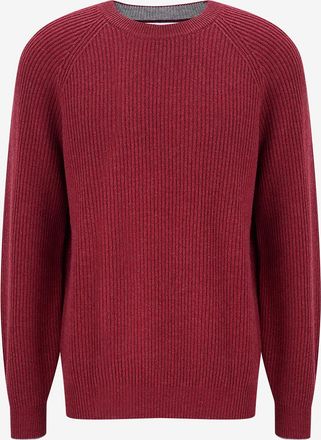 Brunello Cucinelli Rippstrick-Rundhalspullover aus Kaschmir mit Raglanärmeln