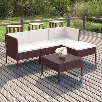 vidaXL Set Muebles De Jard&iacute;n 5 Pzas Y Cojines Rat&aacute;n Sint&eacute;tico Marr&oacute;n Vidaxl