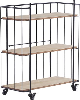 Beliani Carrito De Cocina De Metal Negro Madera Clara 81 Cm Ruedas Estantes Industrial R&uacute;stico Moderno Gabbs