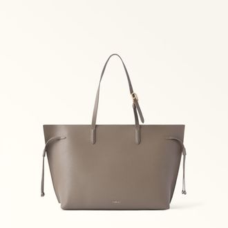 Furla Ava Borsa Shopping L Muddy Gray Grigio Pelle Di Vitello Pebble Double Donna