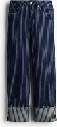 H&M Straight Regular Jeans - Dunkeldenimblau/Nadelstreifen