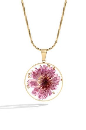 Mint & Lily Pressed Birth Flower Necklace in Gold-Tone /October Marigold at Nordstrom