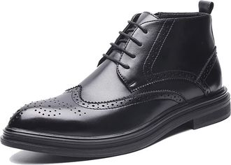 Generic Ankle Boots For Men Slip Resistant Wearable Anti-slip Derby Carved Brogue Wing Tip Burnished Toe Size Zip PU Dress Fashion Formal(Black,6.5 UK)