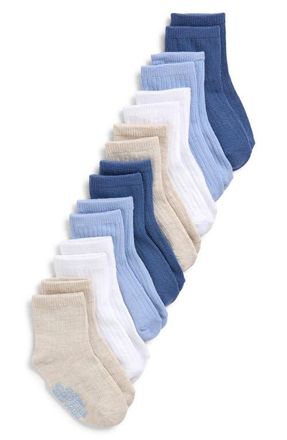 Capelli Assorted 8-Pack Rib Grippy Crew Socks in Blue Combo at Nordstrom, Size 12-24 M