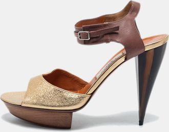 Lanvin Gold/brown Leather Ankle Strap Sandals